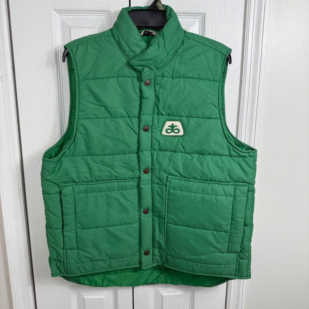 Vintage 70s Mr Bill Sportswear Mens L Green Quilted Puffer Vest Snap Front